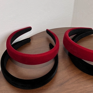 Elegant wide velvet headbands in red and black, thick sponge hair accessories for women