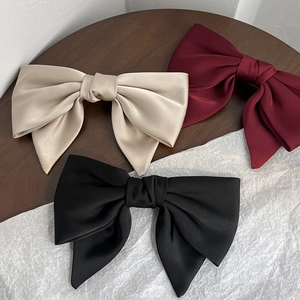 French Elegant Oversized Satin Bowknot Hair Clip Vintage Double Layer Spring Clip Hair Accessory For Women Jewelry