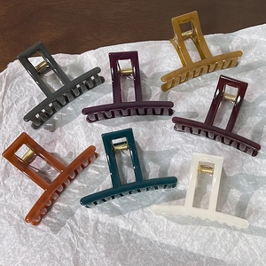 Set of six large square French jelly color hair claw clips in various glossy resin finishes