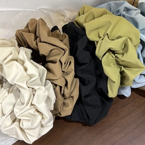 Five-piece Morandi color French fabric scrunchies in matte beige, khaki, black, and blue