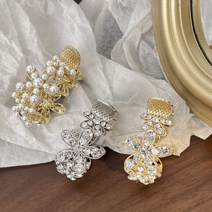 Pince à Cheveux Élégante en Alliage avec Fleurs en Strass et Künstliche Perles Artificielles Pince Requin Vintage Français pour Coiffure Femme