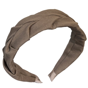 French vintage pleated wide braided headband in premium brown fabric for women
