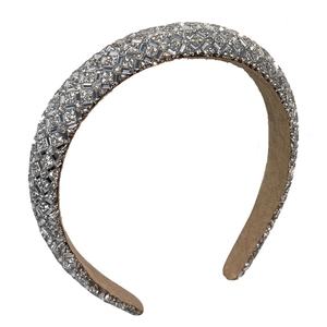 Sparkling silver padded headband with rhinestones for a high cranial top vintage style