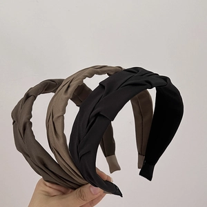 French Vintage Pleated Wide Edge Headband Twisted Knot Fabric Hair Band For Women Elegant Daily Hair Accessories