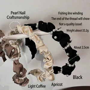 Französisches Stirnband aus Satin mit Perlen in Schwarz, Beige und hellem Braun