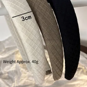 French padded sponge headband with diamond plaid texture in cream, coffee and black
