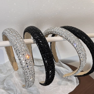 Padded Rhinestone Headband For Women Sparkly Crystal Wide Hairband Retro High Top Sponge Head Hoop Fashion Hair Accessories