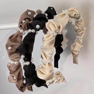 Französischer Eleganter Plissierter Satin Haarreif Mit Künstlicher Künstliche Perle Gerafftes Stoff Haarband Für Damen Alltag Haarschmuck