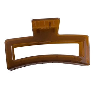 Large amber translucent rectangular hair claw clip for thick hair with strong metal spring