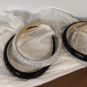 Sparkly rhinestone padded headband set with silver and black crystals for high cranial top style