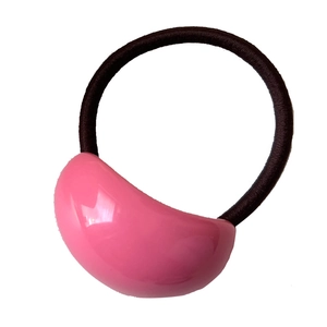 Elastico per capelli francese con decoro ovale rosa e corda elastica marrone