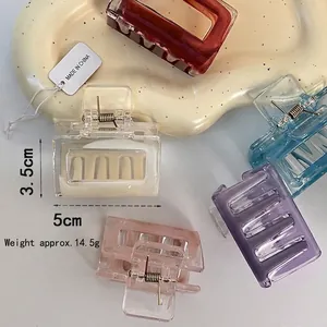Minimalist square hollow hair claw clips in various transparent pastel colors for women