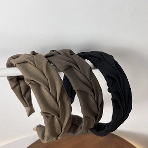 French vintage pleated wide headband in black, coffee, and green for elegant styling