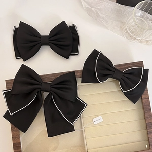 Black Satin Bowknot Hair Clip With Rhinestone Edge Elegant Hepburn Style Spring Clip Hair Accessories For Women Jewelry