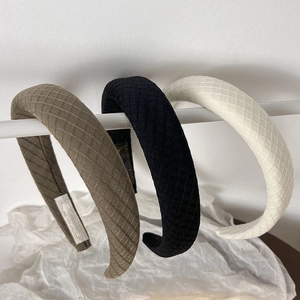 French retro padded plaid headbands in khaki, black, and white colors for women