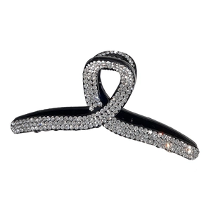 Elegant black hair claw clip with full rhinestone inlay in a twisted French style design