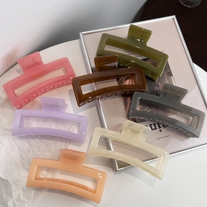 Set of large rectangular hollow hair claws in 7 jelly colors for thick hair styling