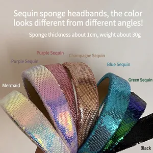 Sparkly sequin padded headband set in various colors with high crown effect and shiny finish