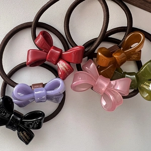 Sweet French Style Acrylic Bow Hair Tie For Women High Elastic Handmade Letter Print Scrunchie Pony Tail Hair Accessories
