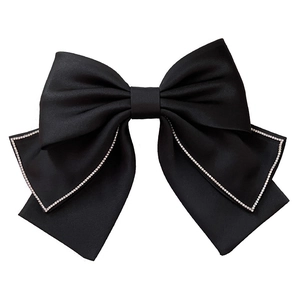 Elegant black satin bow hair clip with luxury rhinestone edges in a classic vintage style