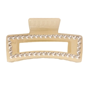 Pince à cheveux rectangulaire beige élégante avec perles et strass pour femmes