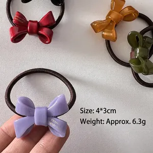 Elegant acrylic bow hair ties with France Handmade gold text and high elastic band
