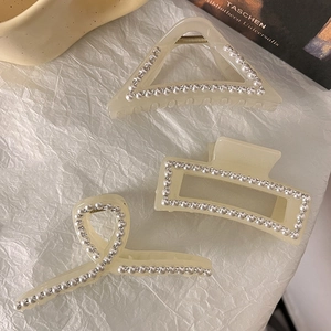 Grande Pince à Cheveux Künstliche Perle et Strass Style Français Élégante Pince en Résine Accessoires Cheveux Géométriques Femmes