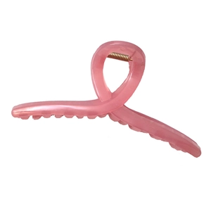 Pink jelly hair claw clip for thick hair, 13cm large resin shark clip on white background