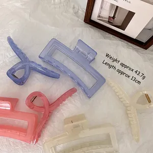 13cm large jelly blue and pink hair claw clips for thick hair set in gift box