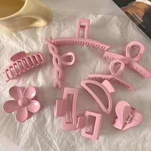 Fashion Pink Plastic Hair Claw Clips Large Geometric Shark Clips Handmade Minimalist Hair Accessories For Women Daily Hair Styling