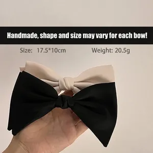 French style double-layered satin bow hair clip in black and off-white colors