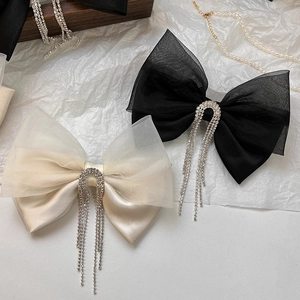 Mesh Bow Hair Clip Vintage Satin Tassel Rhinestone Elegant Spring Clip Hairpin Women Accessories Wedding Party Styling
