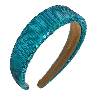 Peacock blue sequin wide headband with fish scale texture and sponge padding for women