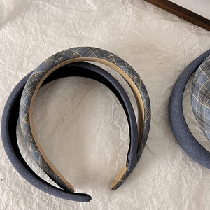Lot de serre-têtes rétro en éponge bleu denim et à carreaux pour coiffure élégante femme
