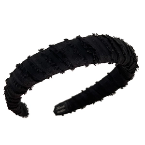 Elegant French style black pleated sponge headband with high top design for women