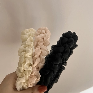 French Style Pleated Mesh Headband Women Sweet Ruched Fabric Hair Band With Non Slip Teeth Elegant Hair Accessories
