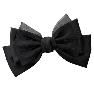 Elegant large black layered bow hair clip made of satin and organza mesh fabric