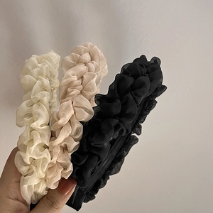 French style pleated chiffon headbands in cream white, beige and black colors