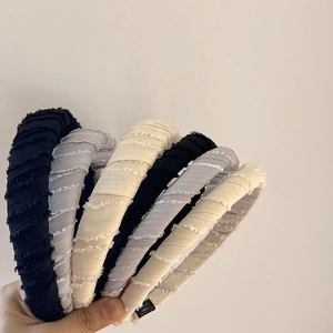 French Elegant Sponge Padded Headband For Women Vintage Frayed Edge Fabric Hair Band High Top Hair Hoop Daily Accessories