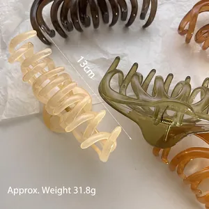 Large French jelly resin hair claw clips in assorted amber and olive green colors
