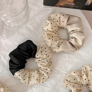 French Retro Elegant Patchwork Polka Dot Scrunchie Satin Texture Fabric Hair Tie Elastic Ponytail Holder For Women Fashion Hair Accessories
