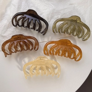 Large French jelly colored octopus hair claw clips for thick hair in assorted neutral tones