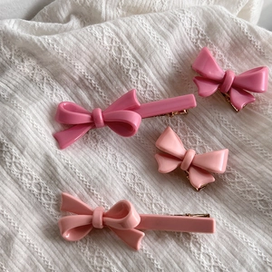 Ensemble de Pinces à Cheveux Nœud Papillon Rose Doux pour Femmes Filles Jolies Pinces Crocodiles en Résine Faites à la Main Style Coréen Accessoires de Coiffure Décoratifs Quotidiens