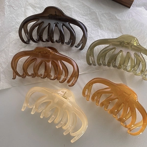 Set of 5 large jelly color shark hair clips in elegant neutral earth tones for thick hair