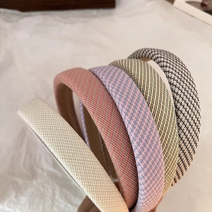 French Vintage Plaid Houndstooth Padded Sponge Headband For Women Wide Fabric Cloth Braided Hair Hoop Sweet Hair Accessories