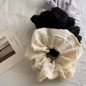 French Style Fabric Oversized Scrunchie With Frayed Edges Elegant Crinkled Texture Hair Tie Ponytail Holder Women Accessories