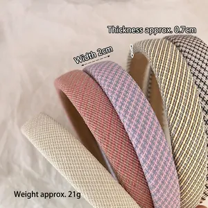 Padded fabric headbands in assorted plaid and solid patterns, 2cm width and 0.7cm thick