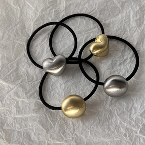 Brushed Alloy Heart Round Bead Hair Ties Retro Minimalist Elastic Ponytail Holder Sweet Hair Accessories For Women Girls