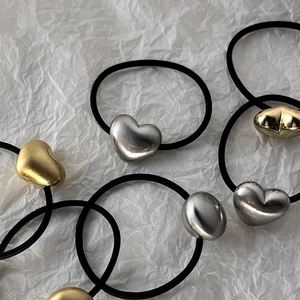 Vintage matte metallic heart and oval hair ties with high elastic black rubber bands