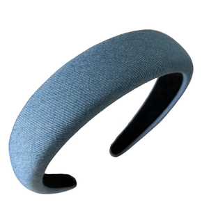 Blue denim padded headband with thick 3D design and non-slip lining for women